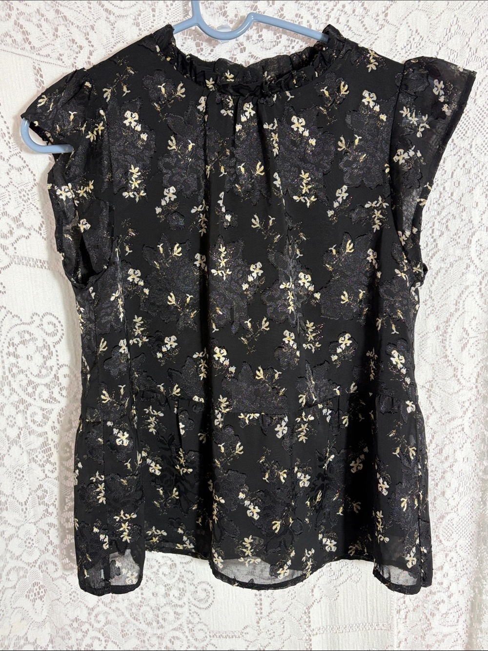 THML Black Floral Ruffle Neck Blouse